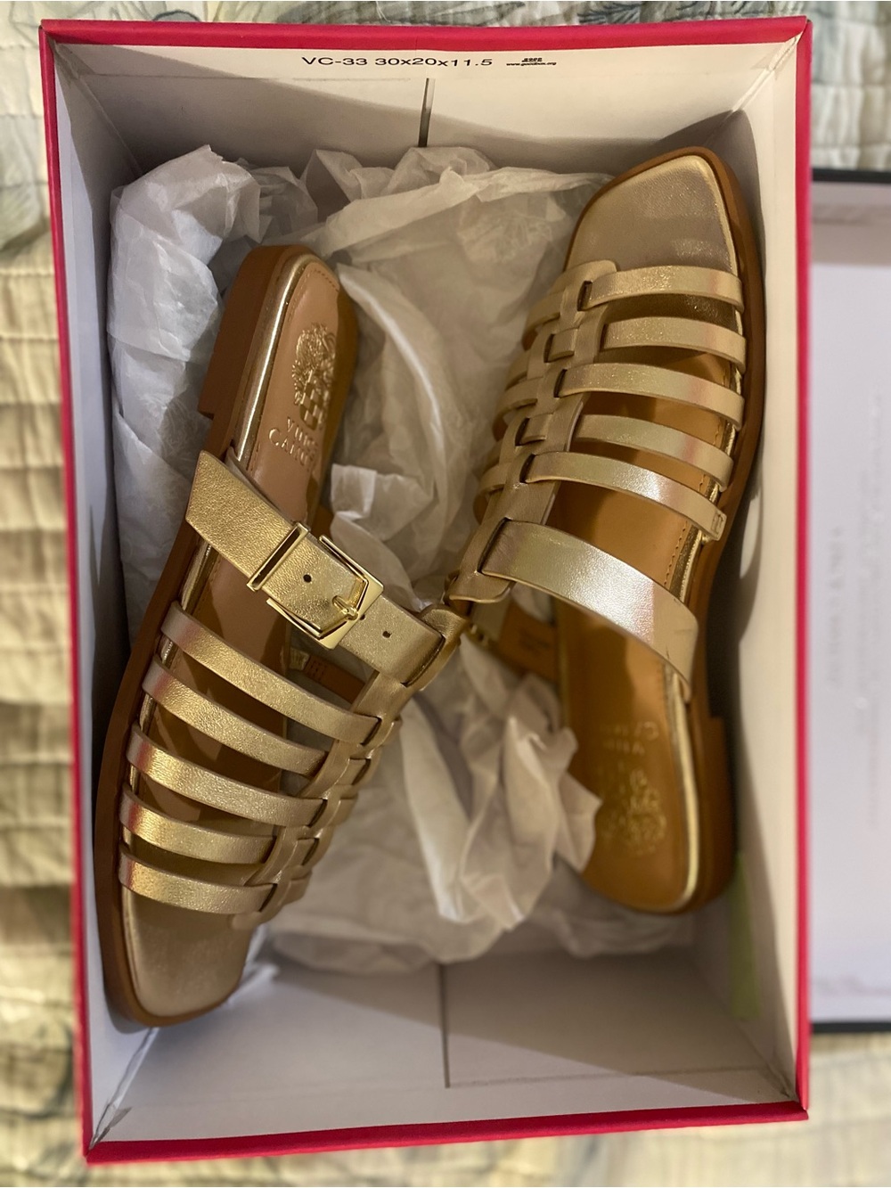 Vince Camuto Lemenda Leather Metallic Gold Strappy Gladiator Sandal 7.5 - Picture 7 of 8